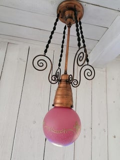 Jugendstil-Anhänger mit Rosenglas-Schirm