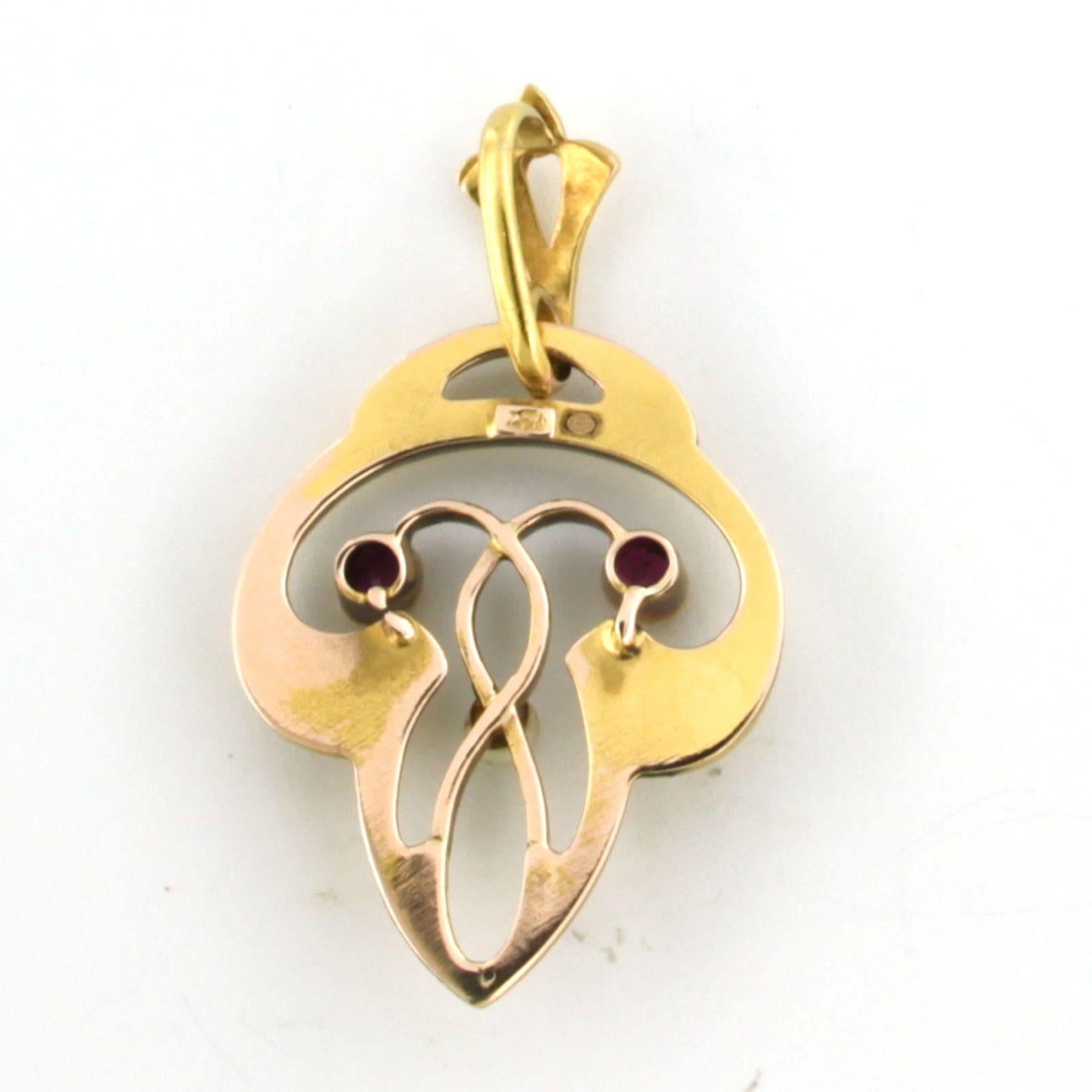 ART NOUVEAU pendant with ruby and pearl 14k yellow gold For Sale at 1stDibs