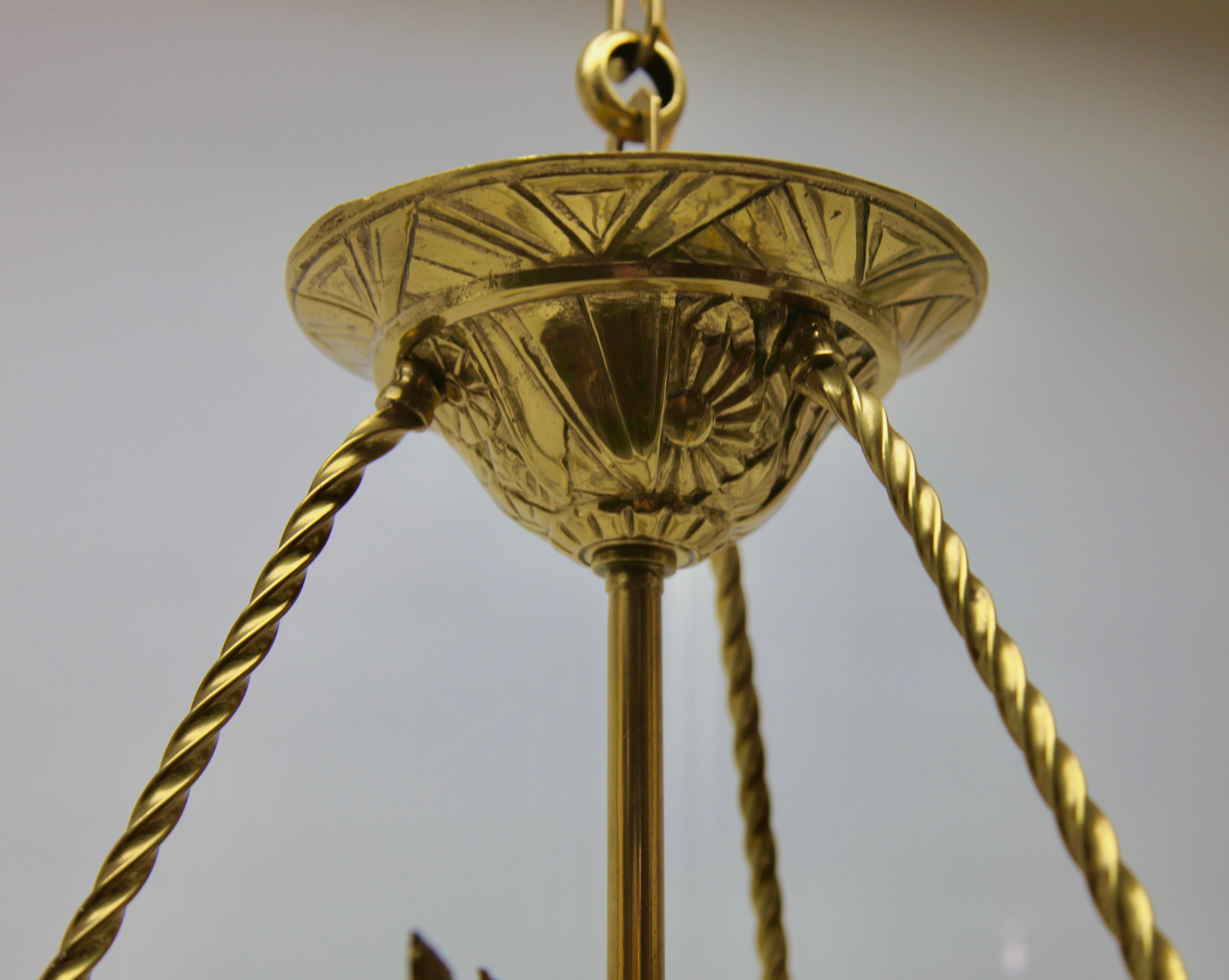 Art Nouveau Pendent Chandelier Brass with Tree-Arms 1920s 7