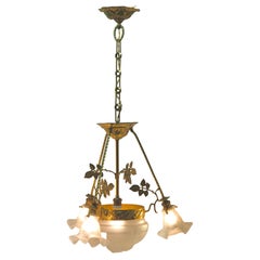 Art Nouveau Pendent Chandelier Brass with Tree-Arms 1920s