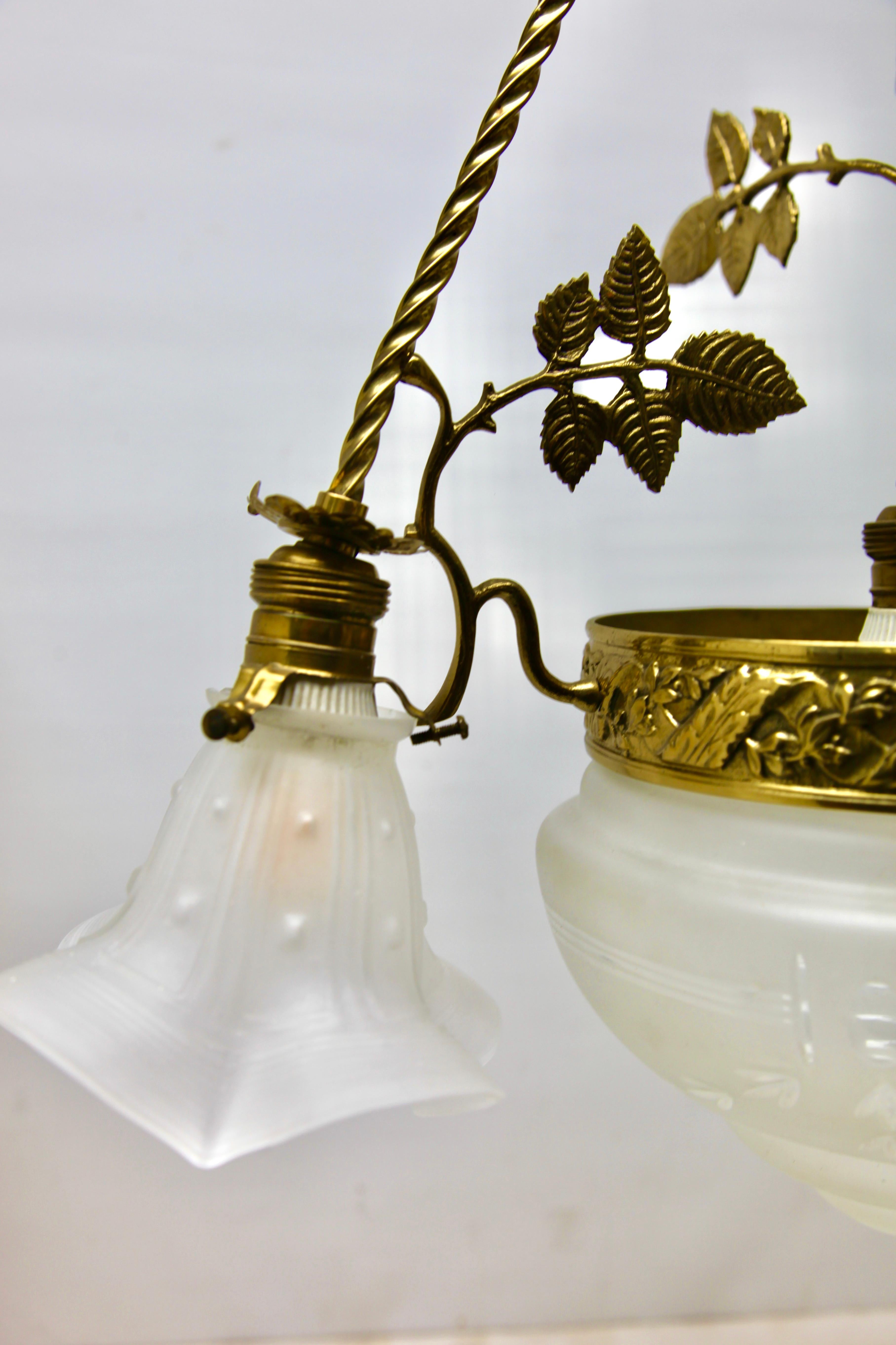 Art Nouveau Pendent Chandelier Brass with Tree-Arms 1920s In Good Condition In Verviers, BE