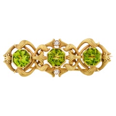 Art Nouveau Peridot and Diamond Brooch