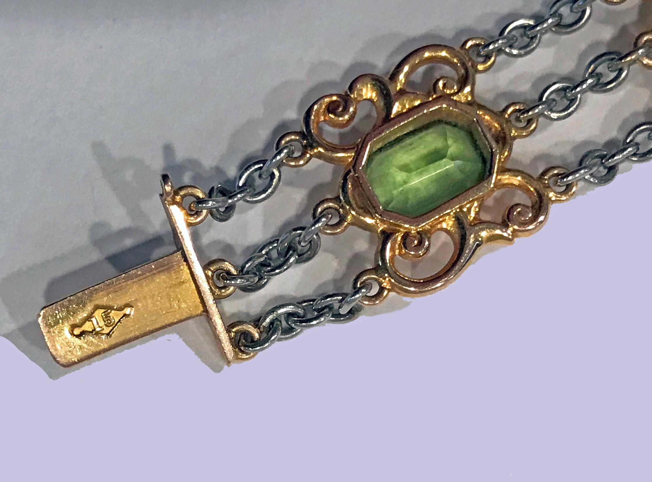 Art Nouveau Peridot Gold and Platinum Bracelet, circa 1910 1