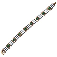 Art Nouveau Peridot Gold and Platinum Bracelet, circa 1910