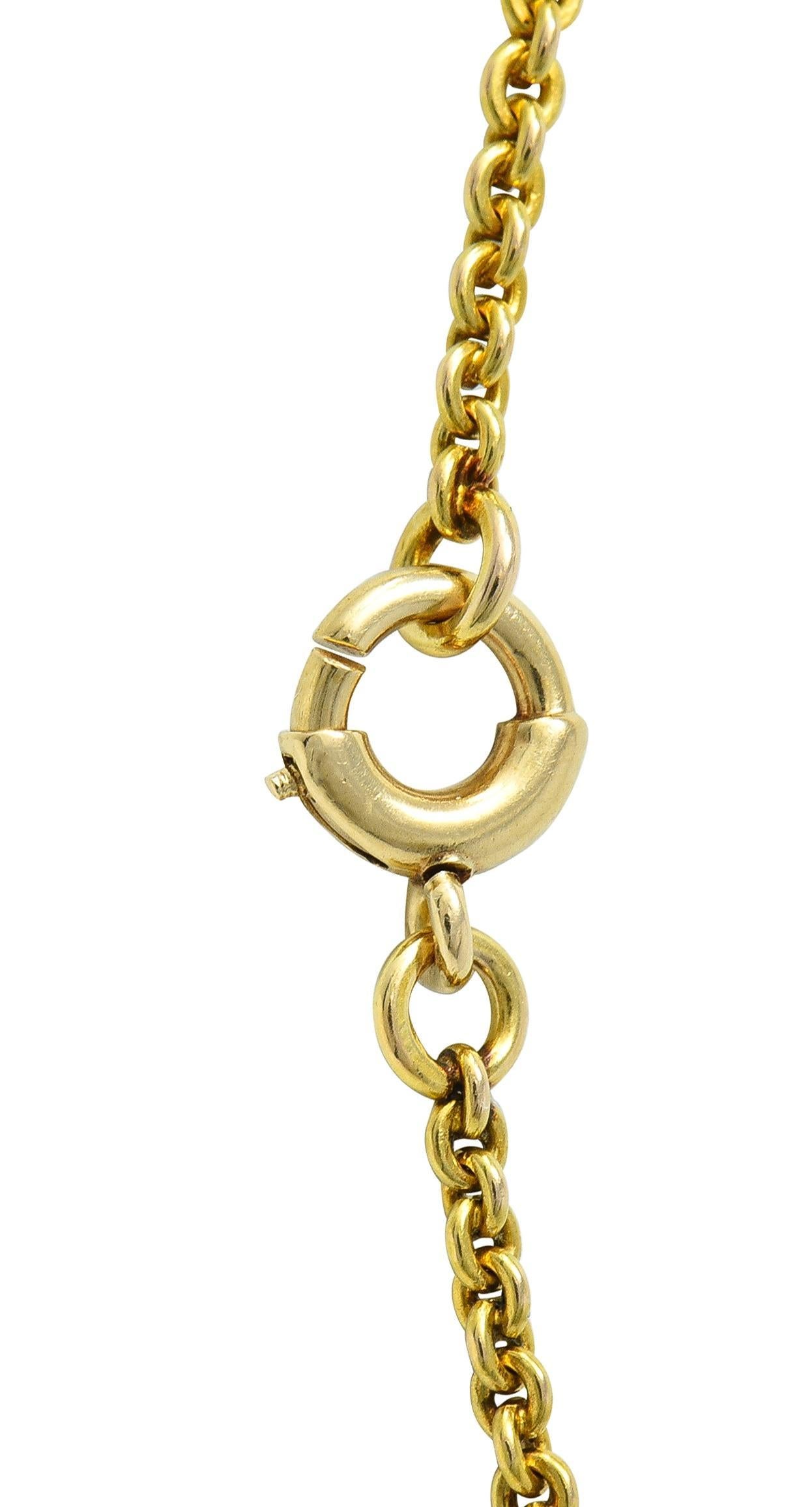 Art Nouveau Peridot Pearl 14 Karat Yellow Gold Festoon Antique Drop Necklace For Sale 3