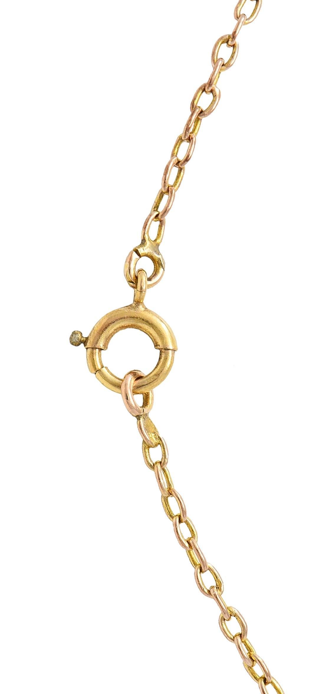 Art Nouveau Peridot Pearl Ruby 15 Karat Yellow Gold Antique Pendant Necklace 5