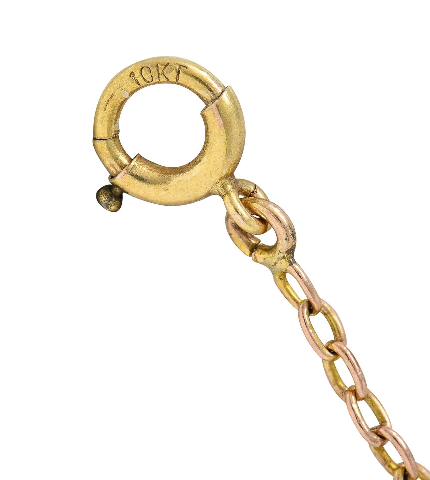 Art Nouveau Peridot Pearl Ruby 15 Karat Yellow Gold Antique Pendant Necklace 3