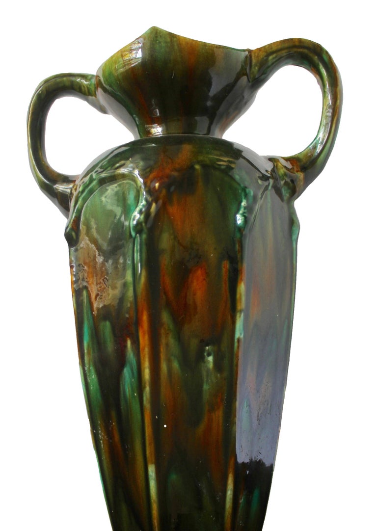 Belgian Art Nouveau Period Arts & Crafts Monumental Ceramic Floor Vase For Sale