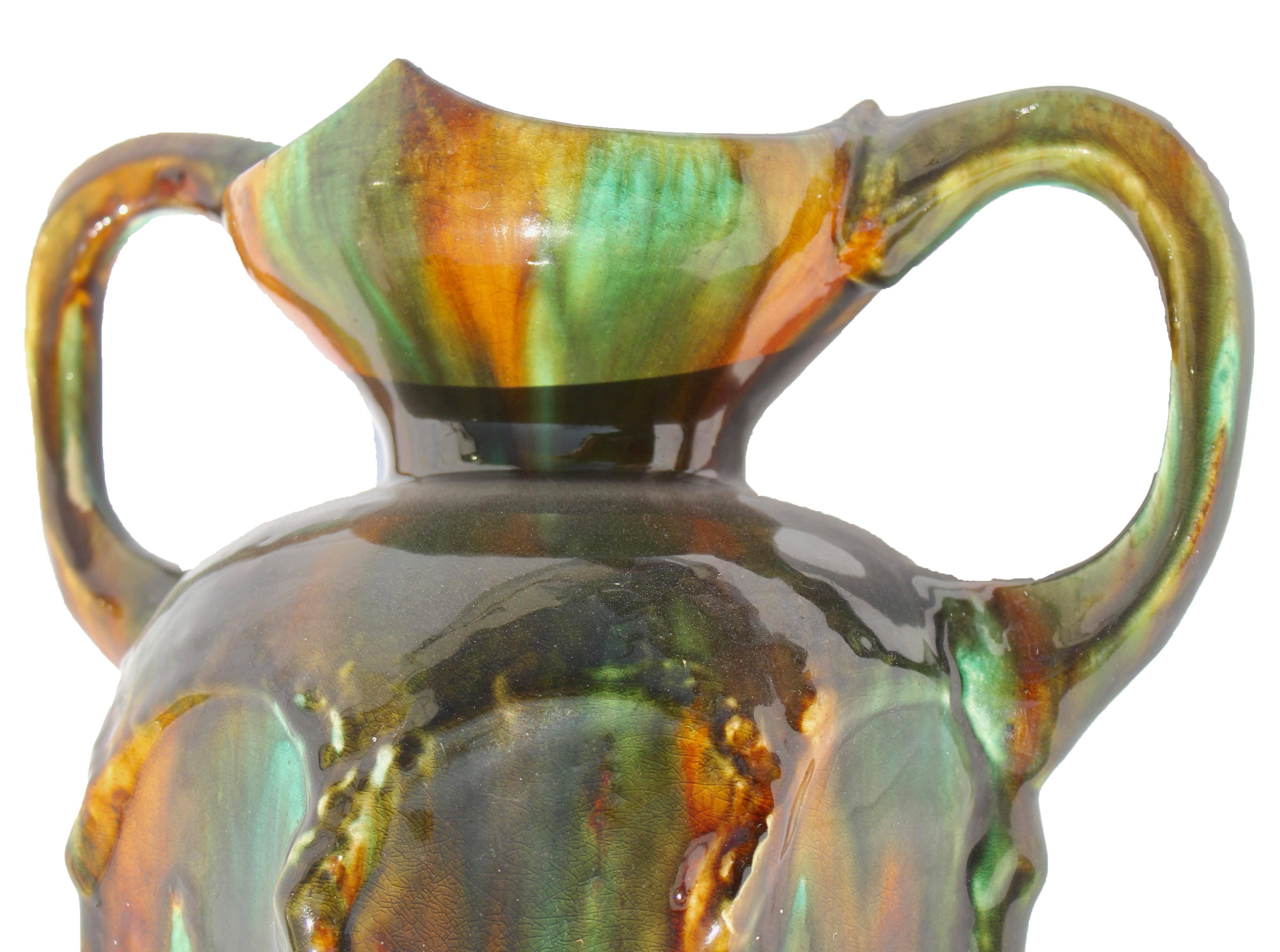 Hand-Crafted Art Nouveau Period Arts & Crafts Monumental Ceramic Floor Vase For Sale