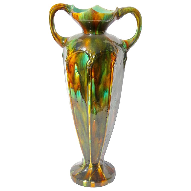 Art Nouveau Period Arts & Crafts Monumental Ceramic Floor Vase For Sale