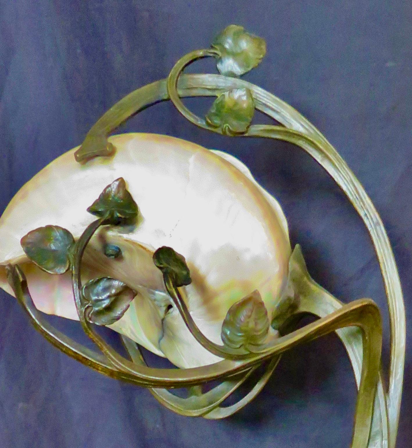 Art Nouveau Period Bronze and Shell Lamp 3