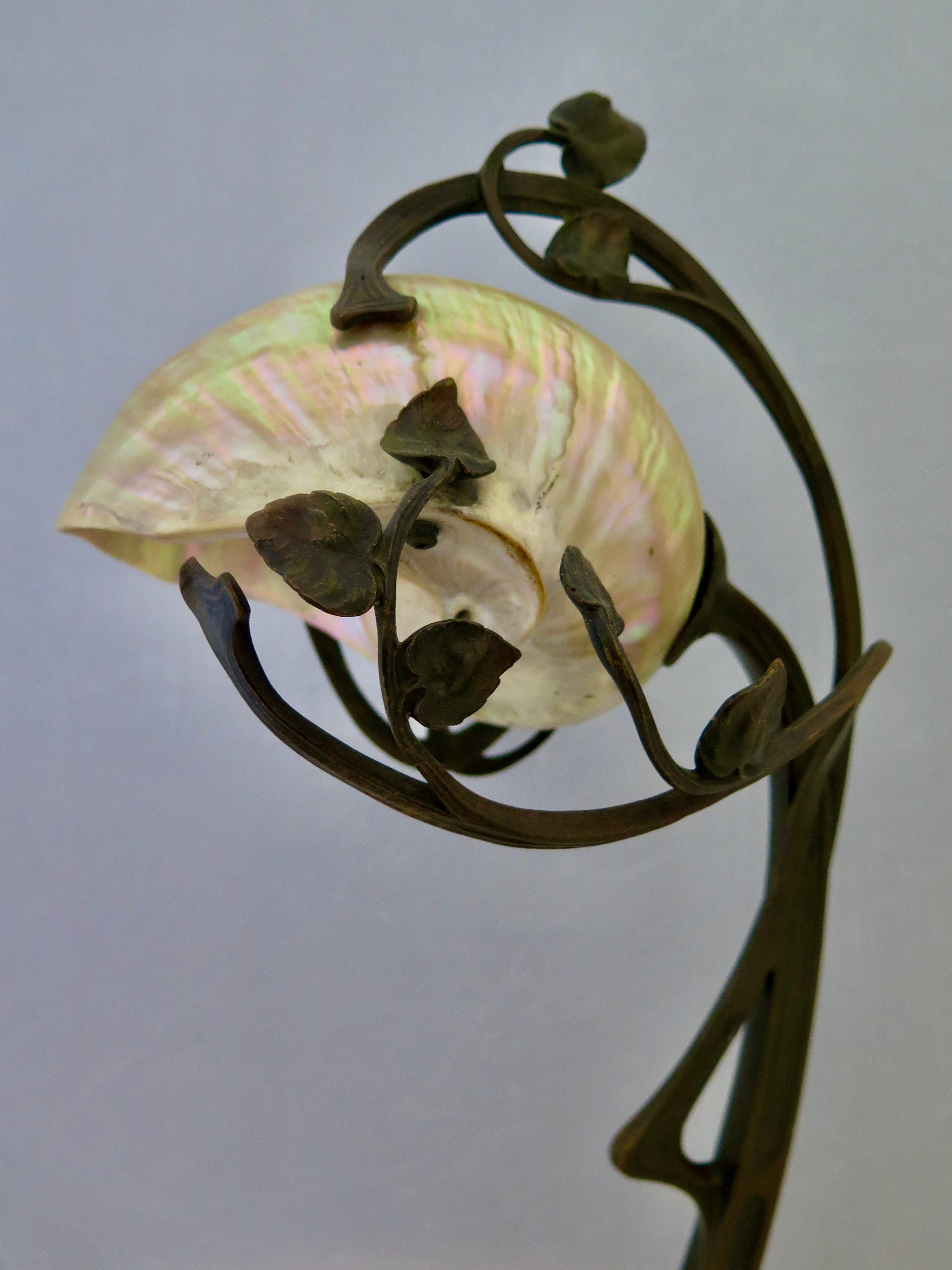 Art Nouveau Period Bronze and Shell Lamp For Sale 6