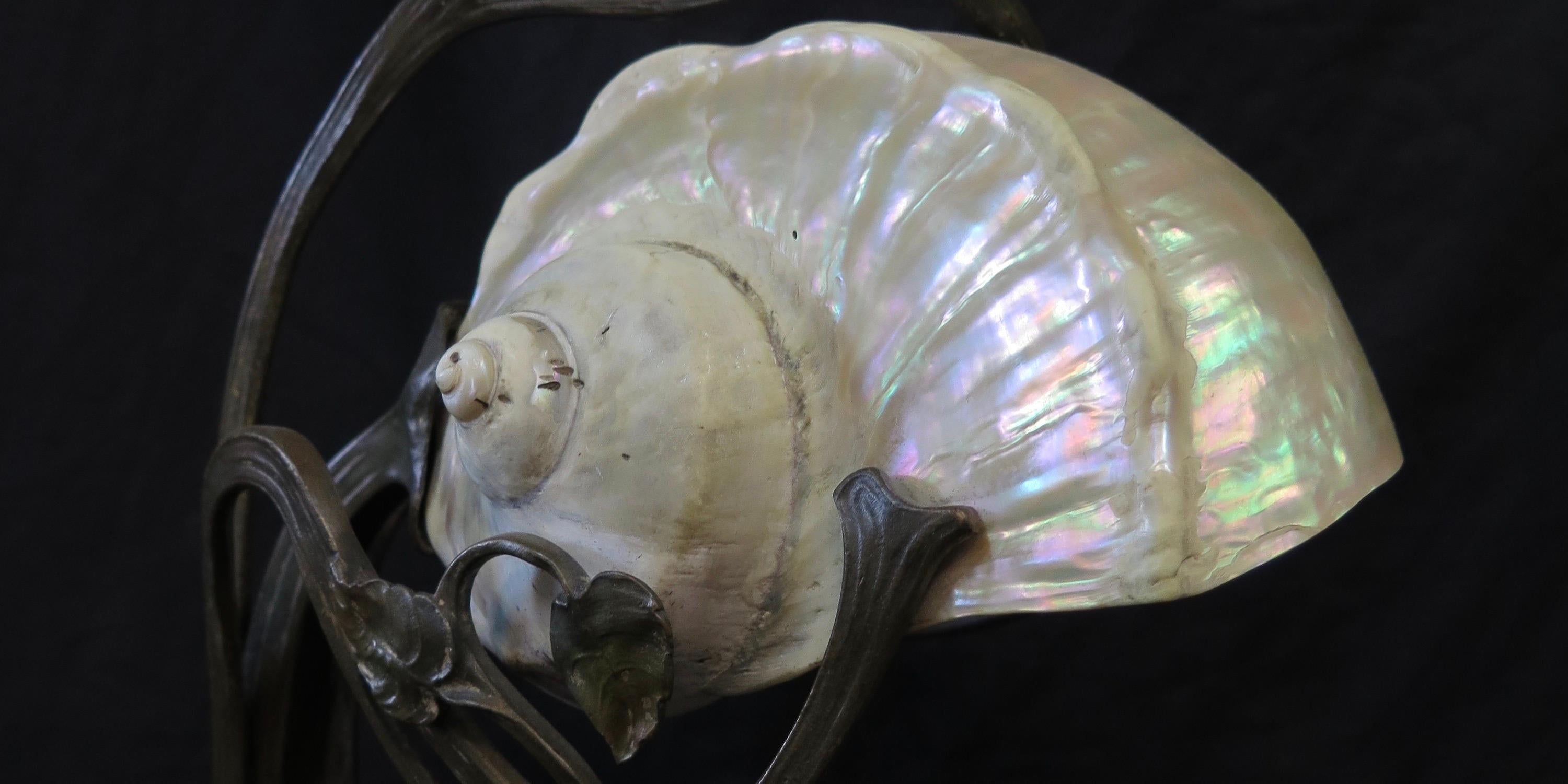 Art Nouveau Period Bronze and Shell Lamp 1
