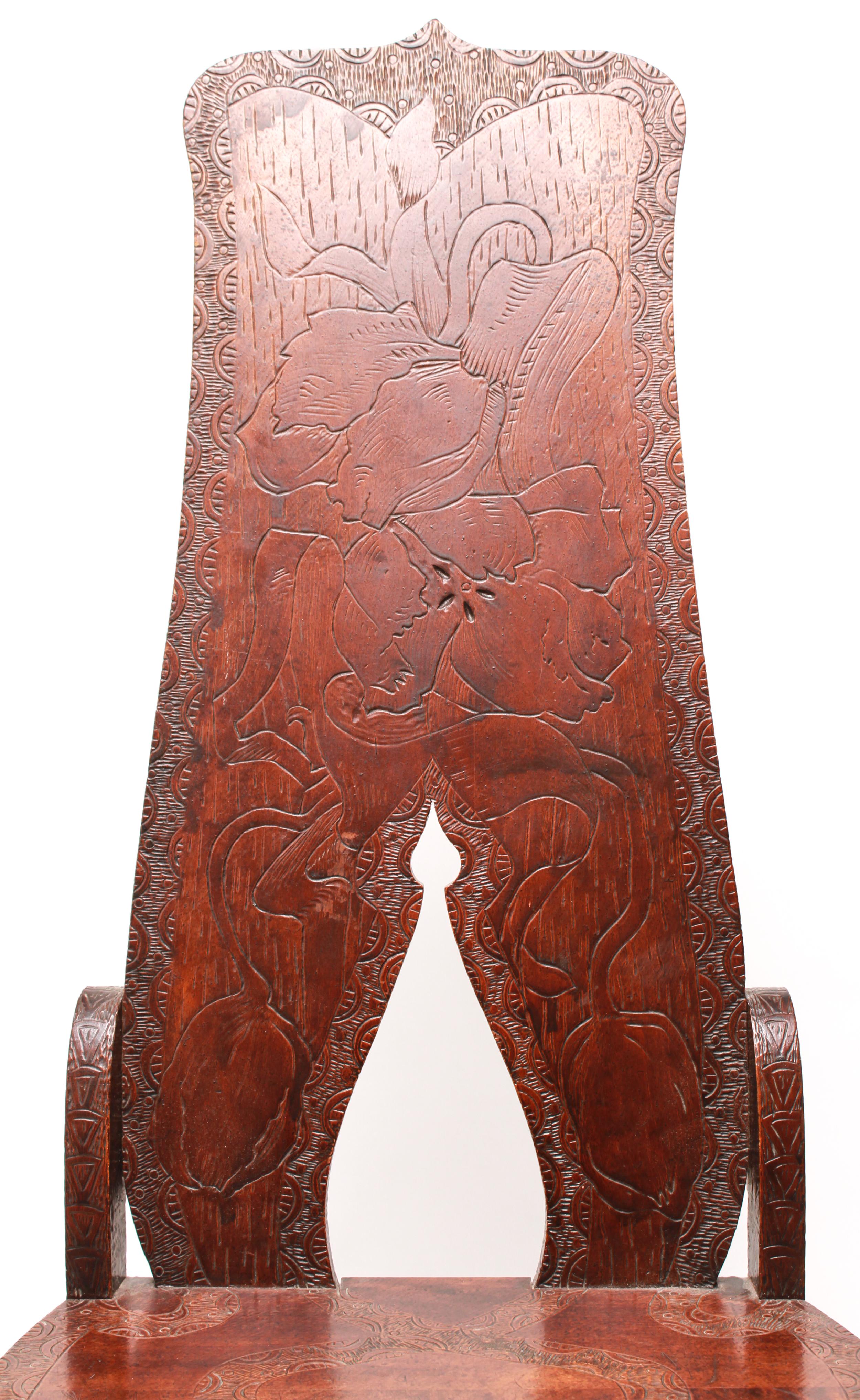 Wood Art Nouveau Period Carved Side Chair