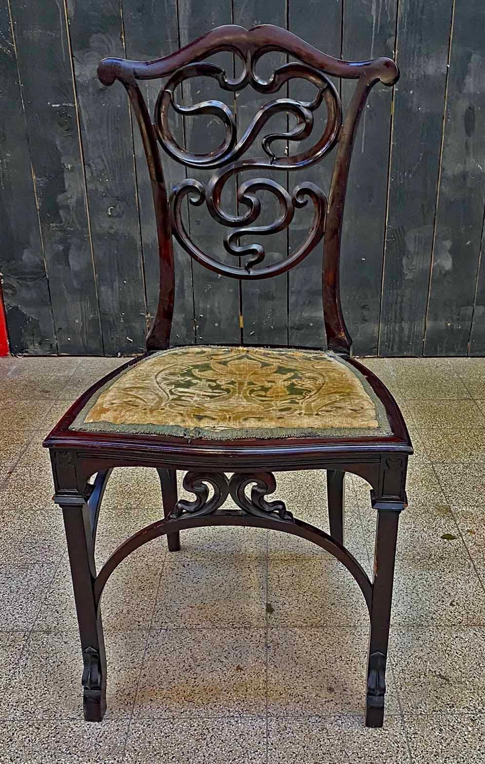 Art Nouveau period chair with Chinese pattern circa 1880, with its original fabric