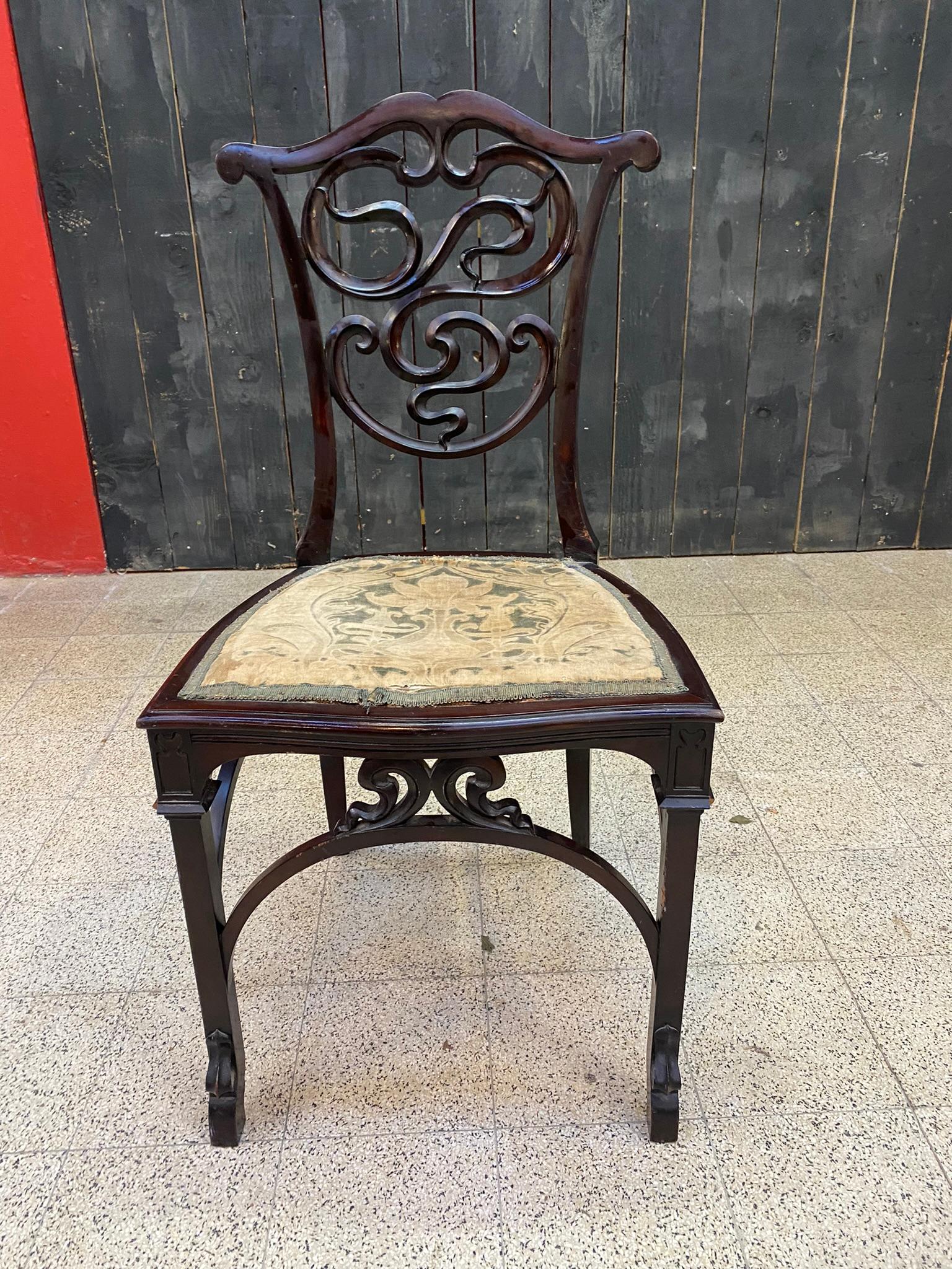 Chinoiseries Chaise d'époque Art Nouveau avec motif chinois circa 1880 en vente