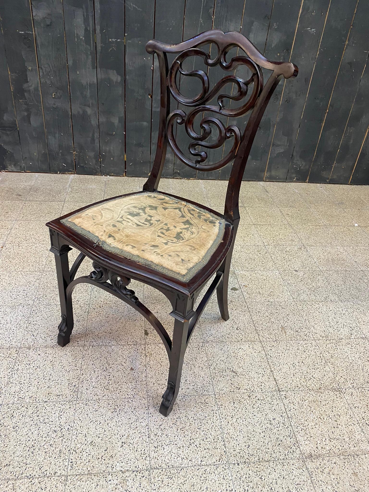 Jugendstil-Stuhl mit chinesischem Muster, um 1880  (Walnuss) im Angebot