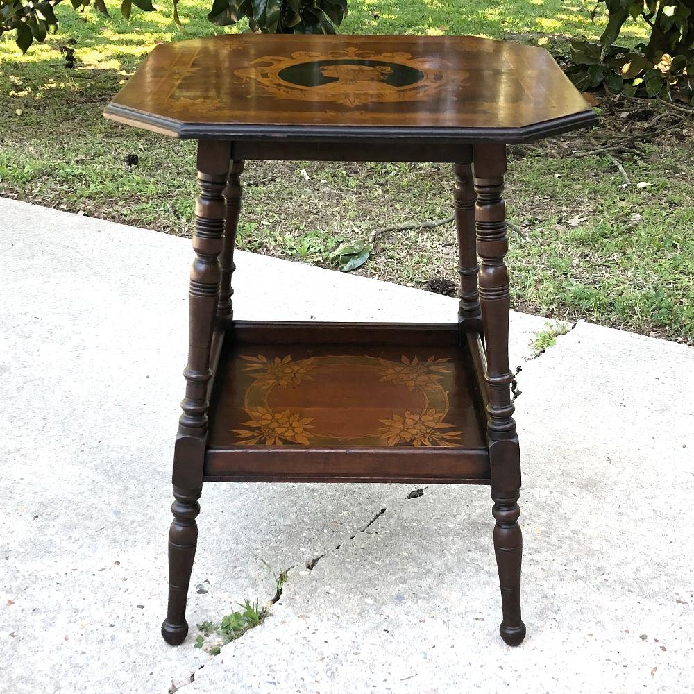 Inlay Art Nouveau Period French Marquetry End Table For Sale