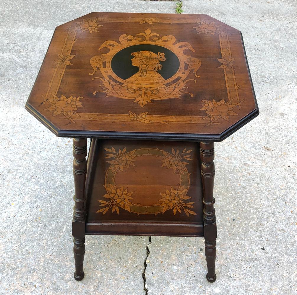 Late 19th Century Art Nouveau Period French Marquetry End Table For Sale