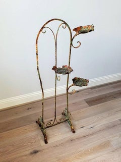 Antique Art Nouveau Period Wrought Iron Tiered Floor Candle Holder Plant Stand
