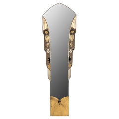Miroir d'époque Art nouveau en bois recouvert de garnitures et de broderies anciennes et anciennes