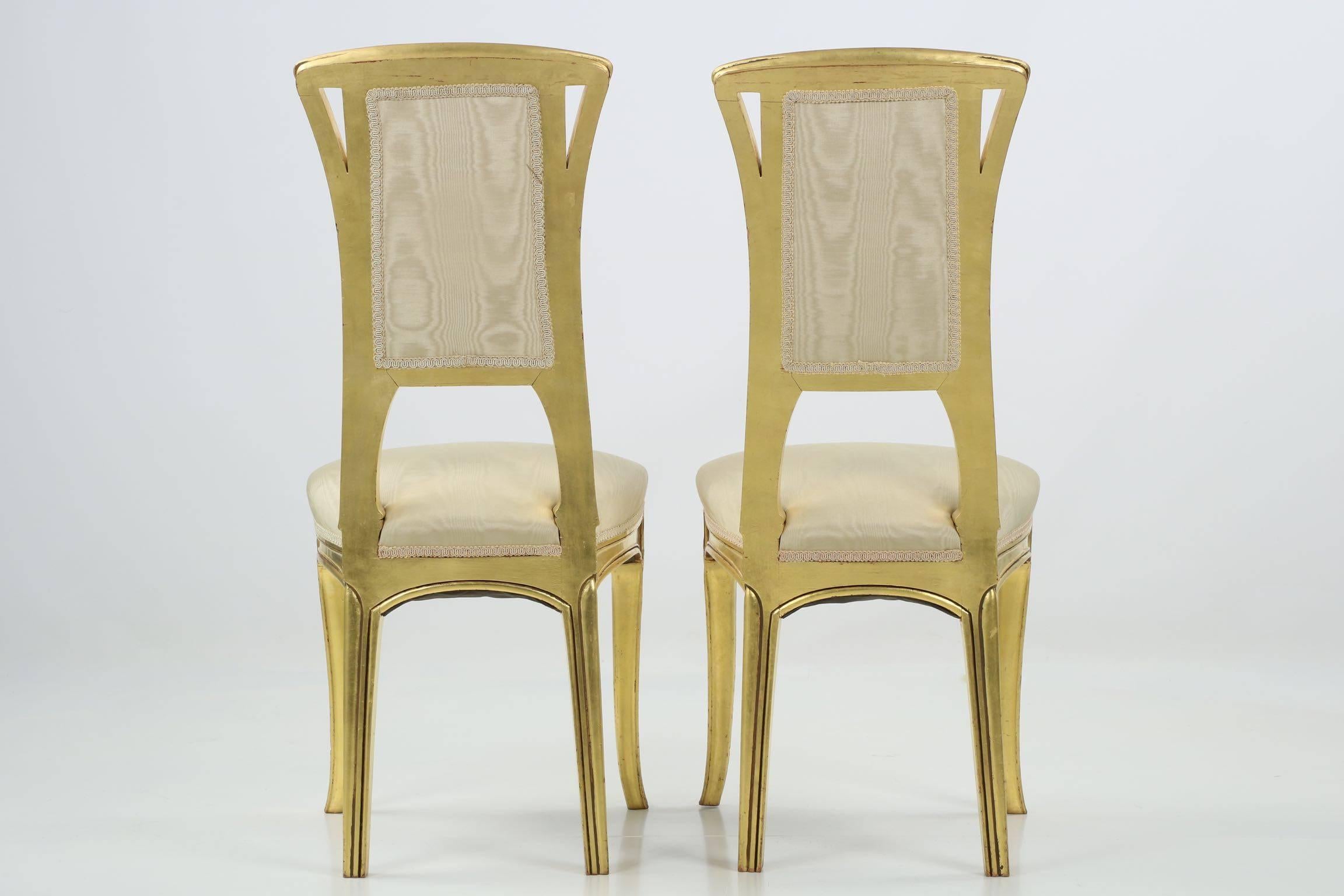 Art Nouveau Period Pair of Giltwood Antique Side Chairs, circa 1900 In Good Condition In Shippensburg, PA