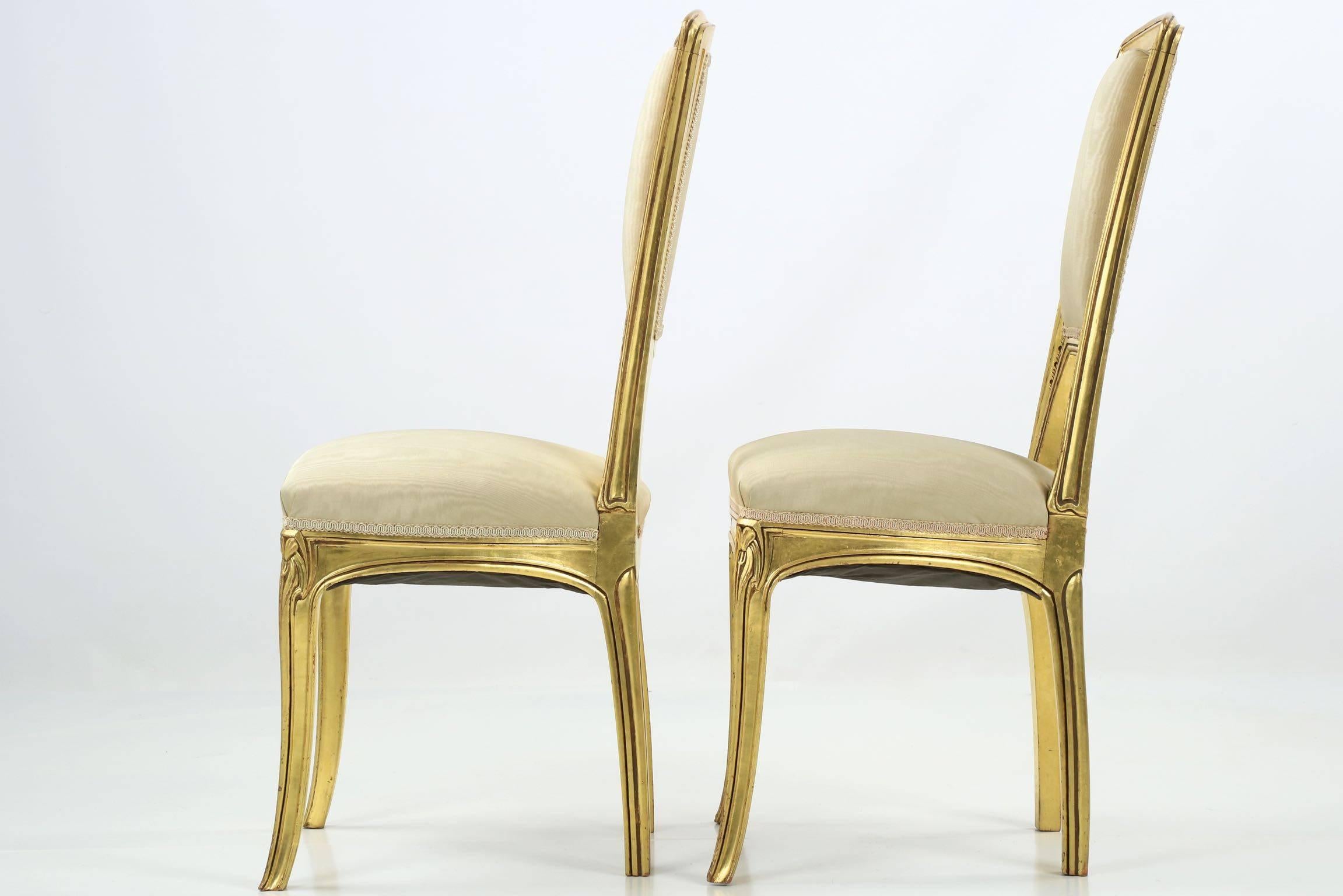20th Century Art Nouveau Period Pair of Giltwood Antique Side Chairs, circa 1900