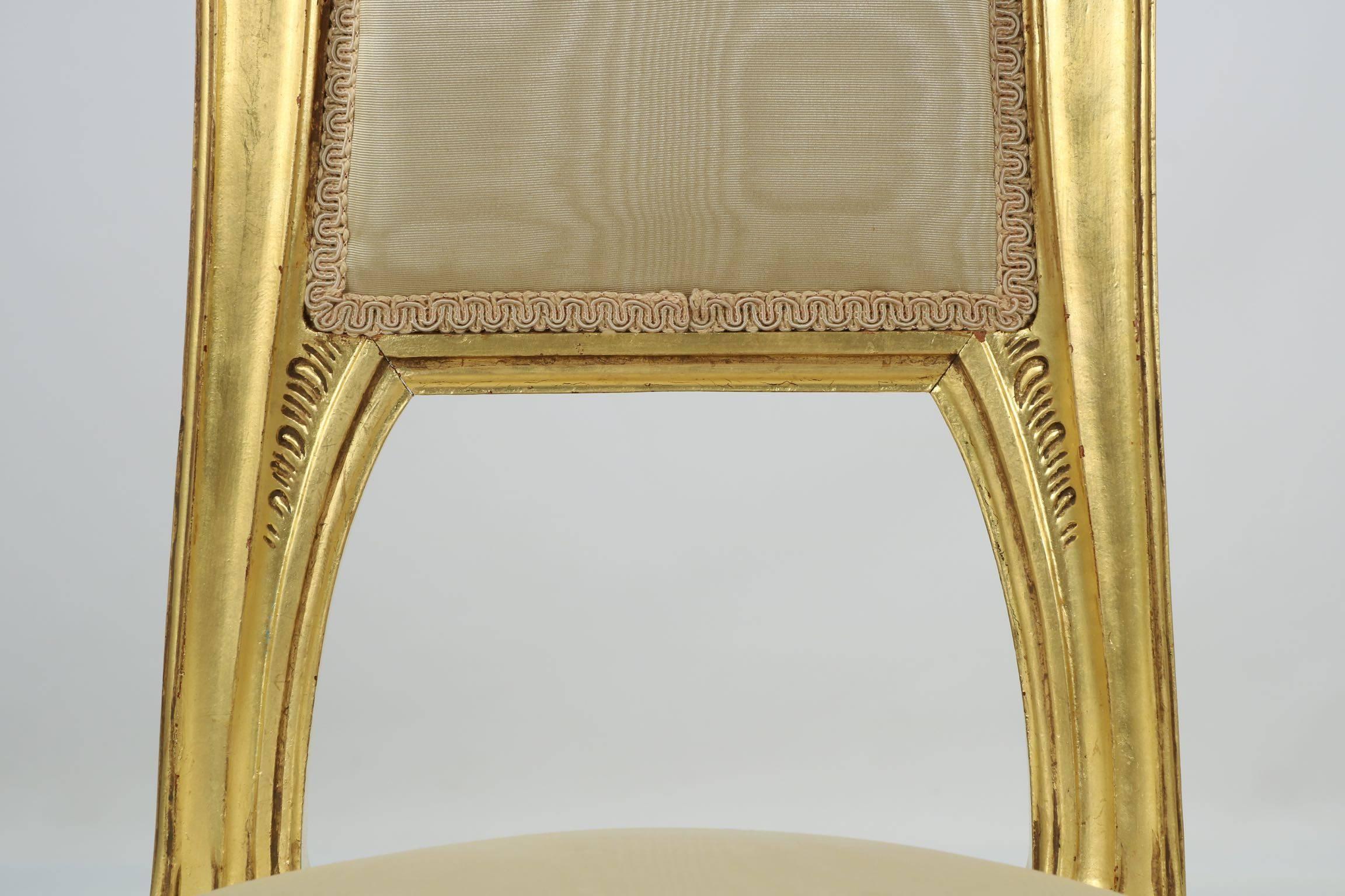 Art Nouveau Period Pair of Giltwood Antique Side Chairs, circa 1900 2