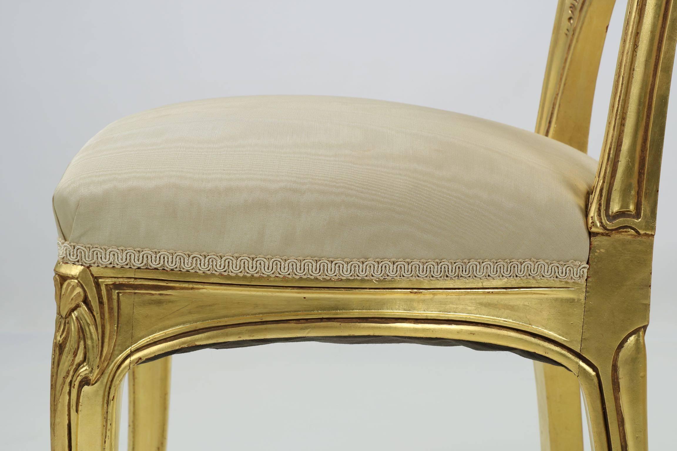 Art Nouveau Period Pair of Giltwood Antique Side Chairs, circa 1900 3