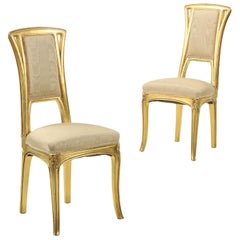 Art Nouveau Period Pair of Giltwood Antique Side Chairs, circa 1900