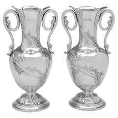 Antique Art Nouveau period pair of Sterling Silver Vases - Hallmarked in London in 1903