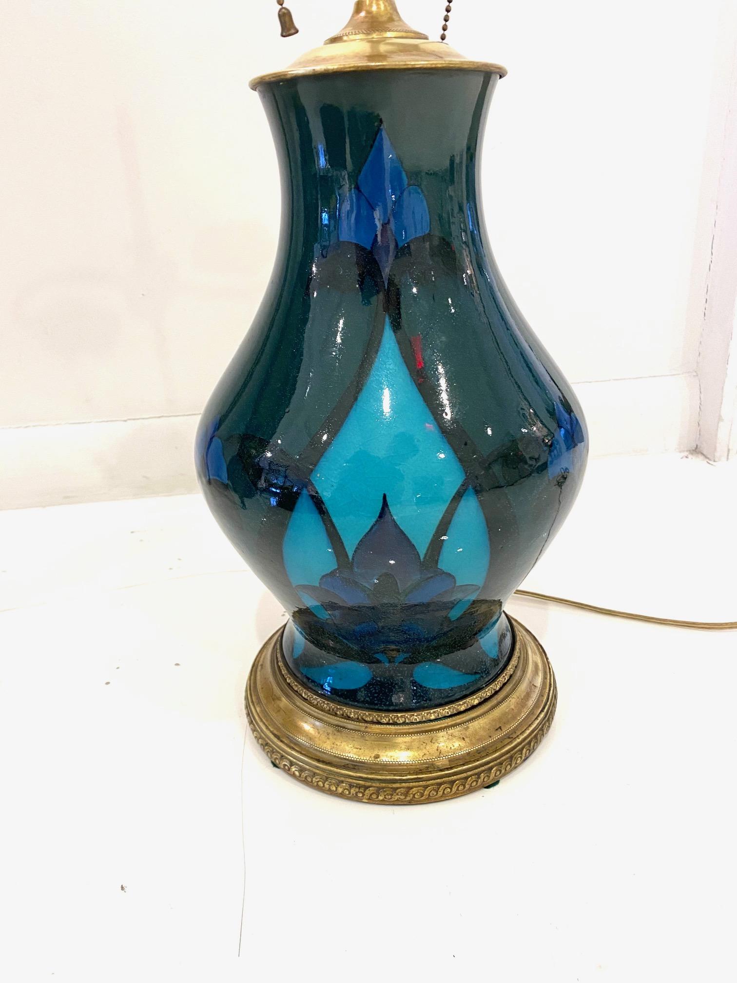 Art Nouveau Period Rock Wood Pottery Lamp For Sale 3