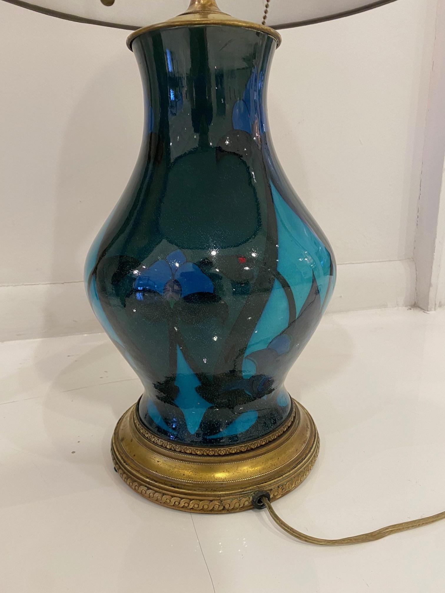 American Art Nouveau Period Rock Wood Pottery Lamp For Sale