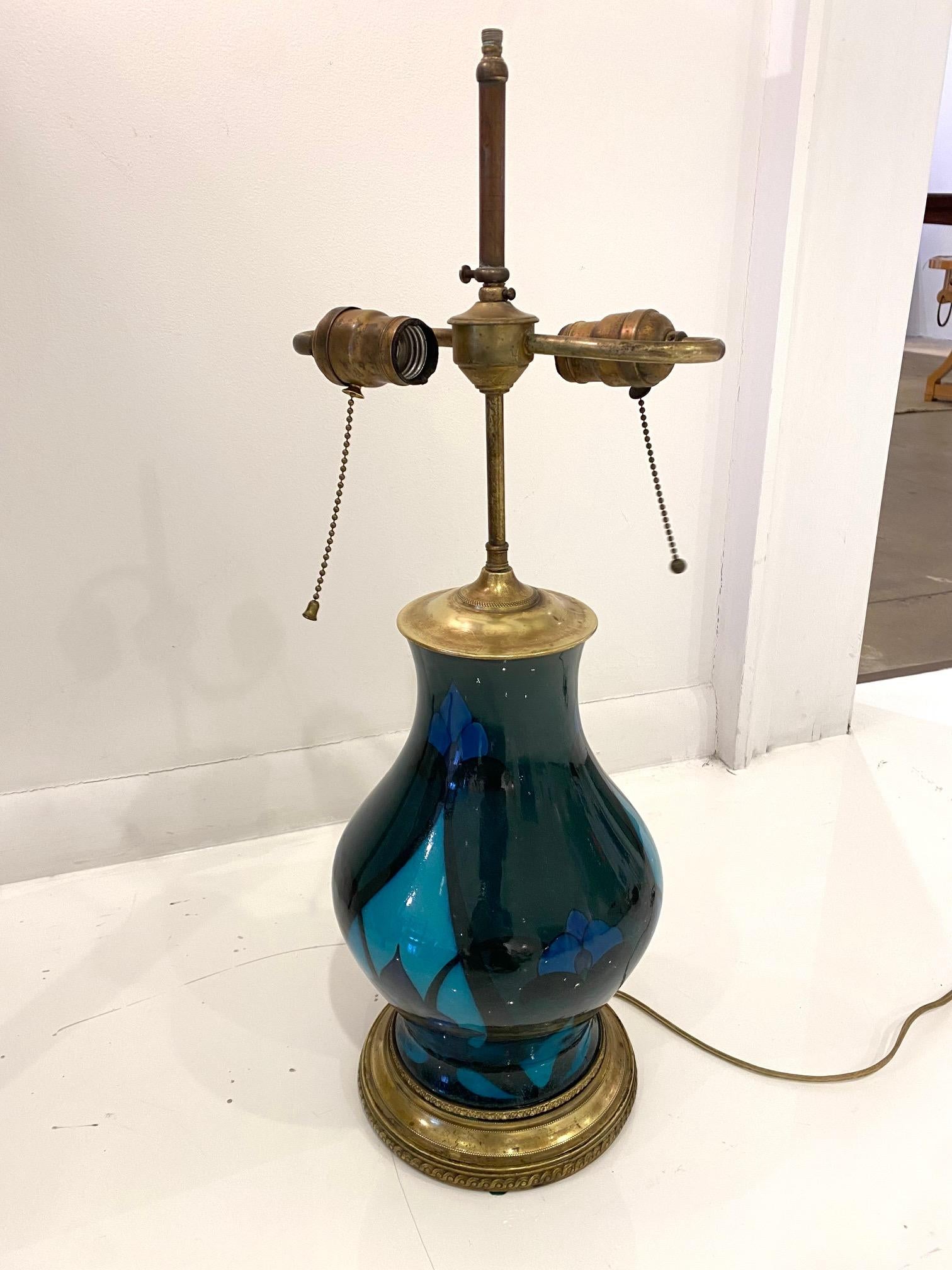Art Nouveau Period Rock Wood Pottery Lamp For Sale 1