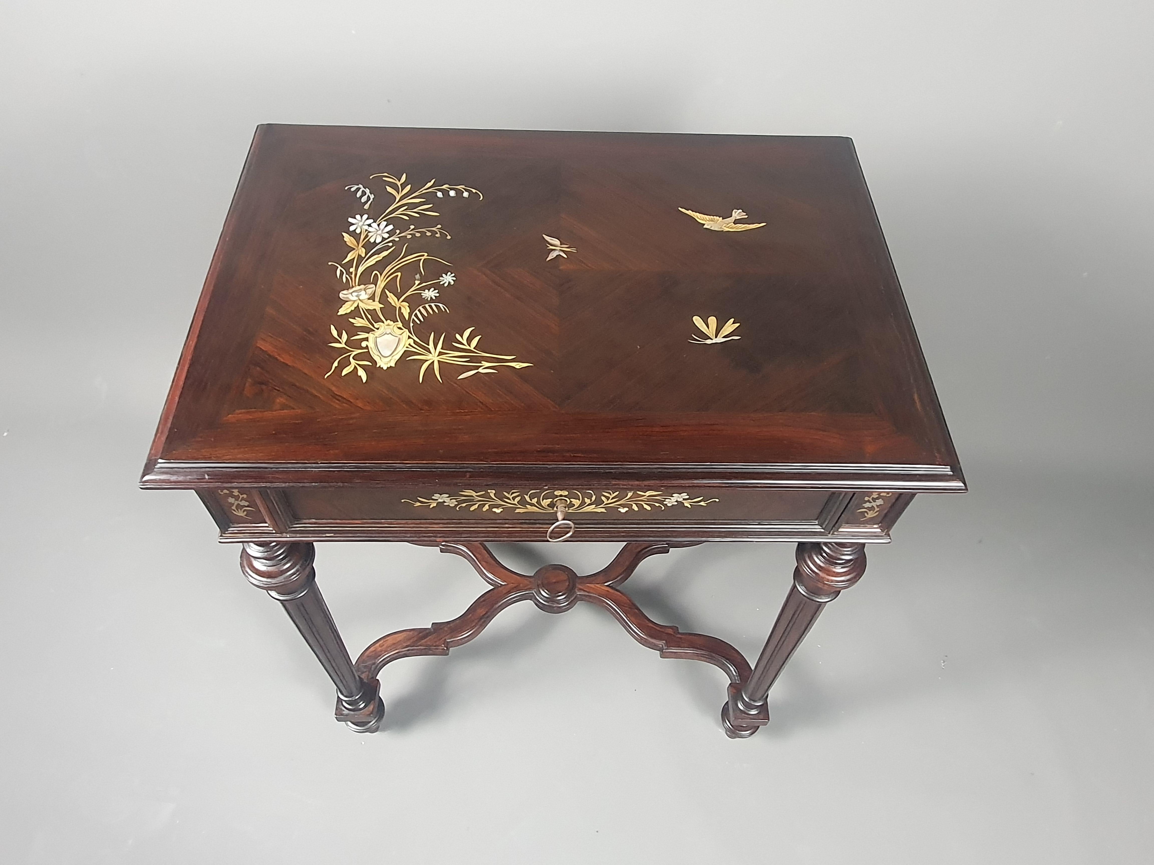 Art Nouveau Period Side Table in Brass and Mother of Pearl Marquetry For Sale 7