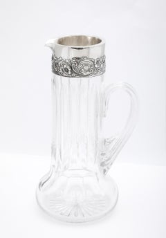 Art Nouveau Period Sterling Silver-Mounted Tall Pitcher