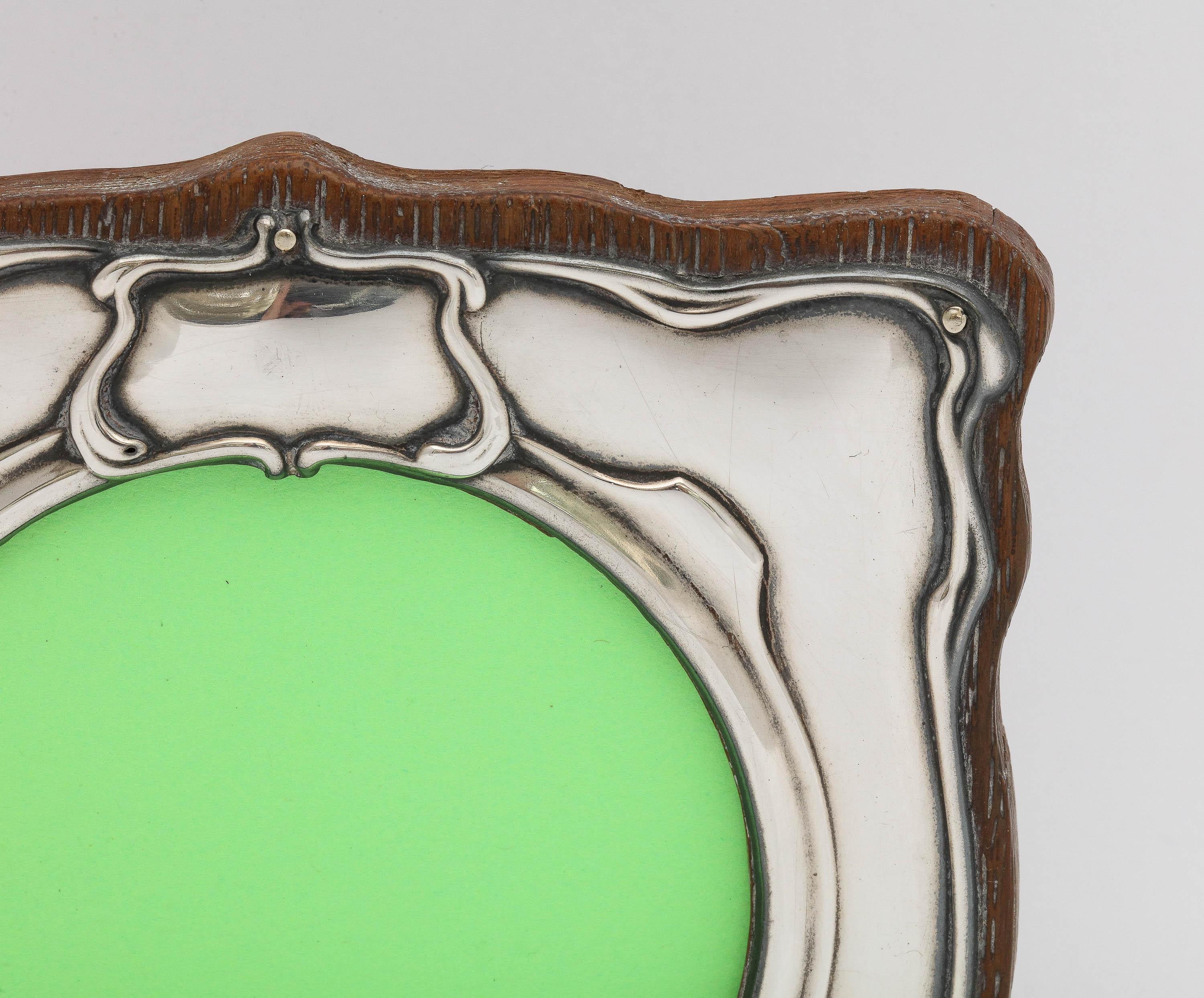 Early 20th Century Art Nouveau Period Sterling Silver Wood-Backed Picture Frame For Sale
