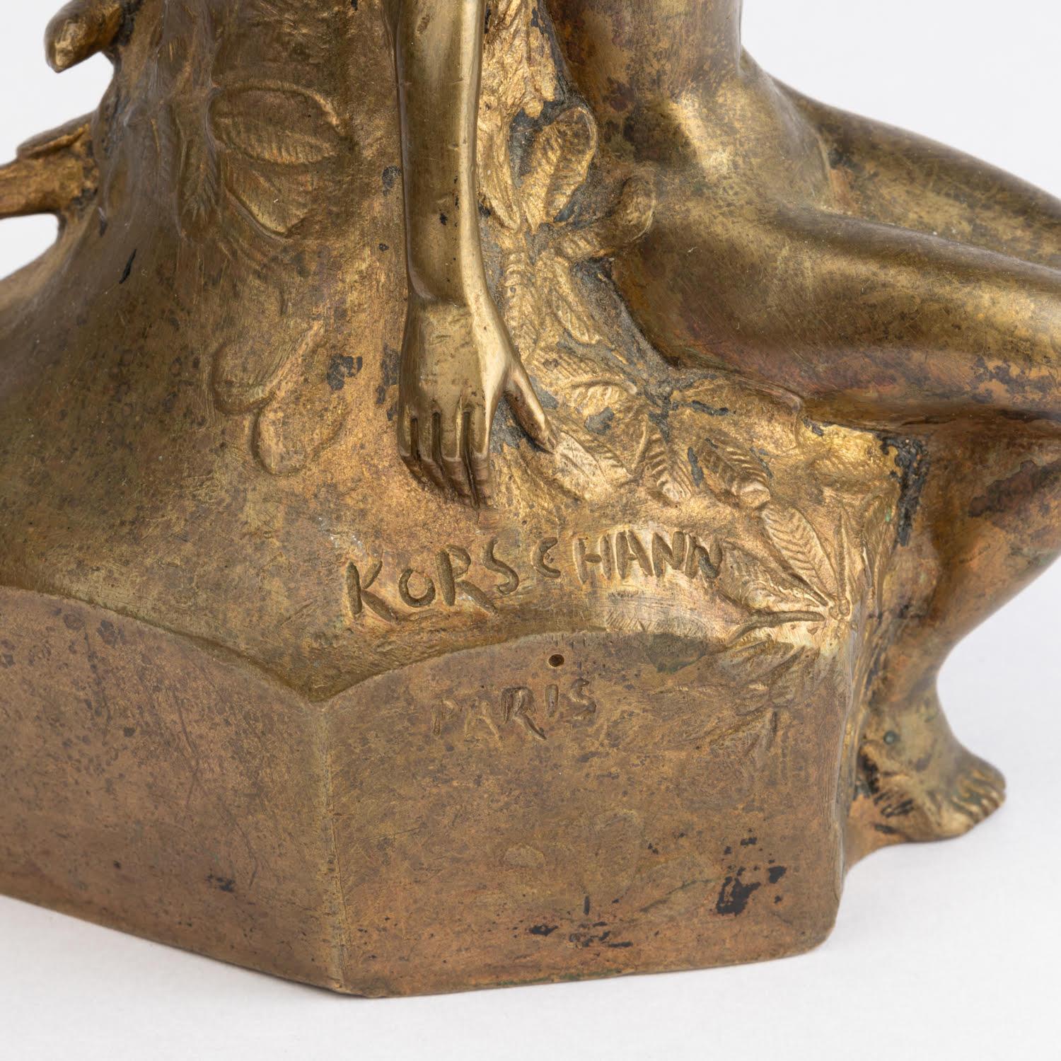 Art Nouveau Period Table Lamp Base, Circa 1900 Signed by Charles Korschann. In Good Condition For Sale In Saint-Ouen, FR