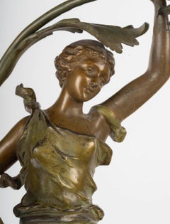 Art Nouveau Period Table Lamp, Circa 1900, Depicting a Woman with a Water Lily.