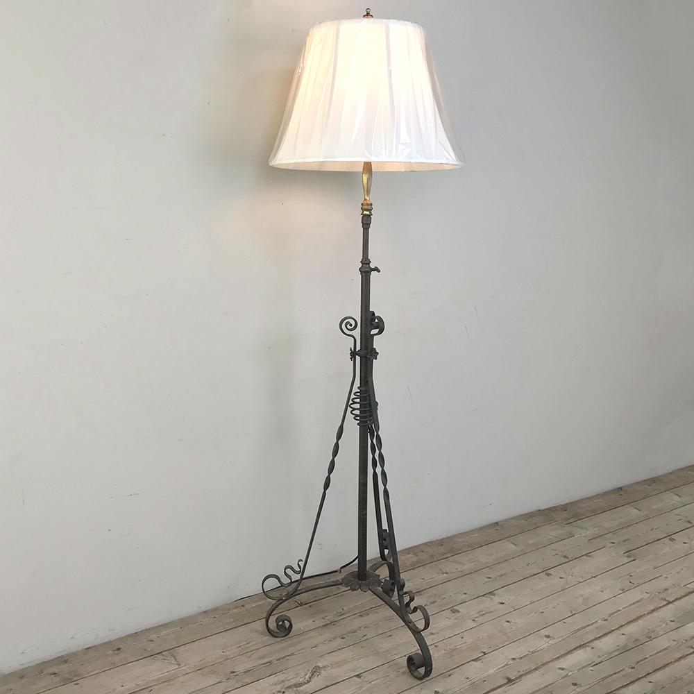 Hand-Crafted Art Nouveau Period Wrought Iron Floor Lamp For Sale