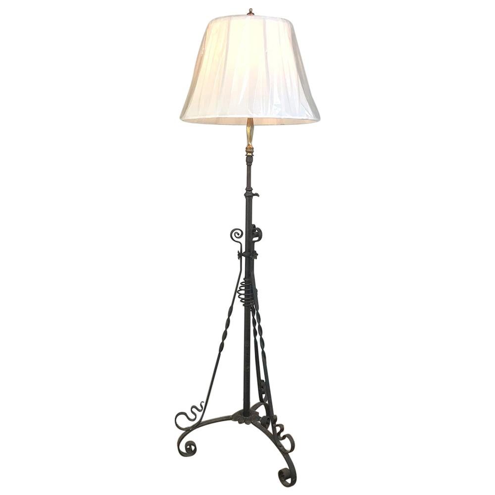Art Nouveau Period Wrought Iron Floor Lamp For Sale