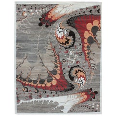 Art Nouveau Persian Carpet, Hand-Knotted, Gray, Pink, and Cream Wool, 8' x 10'