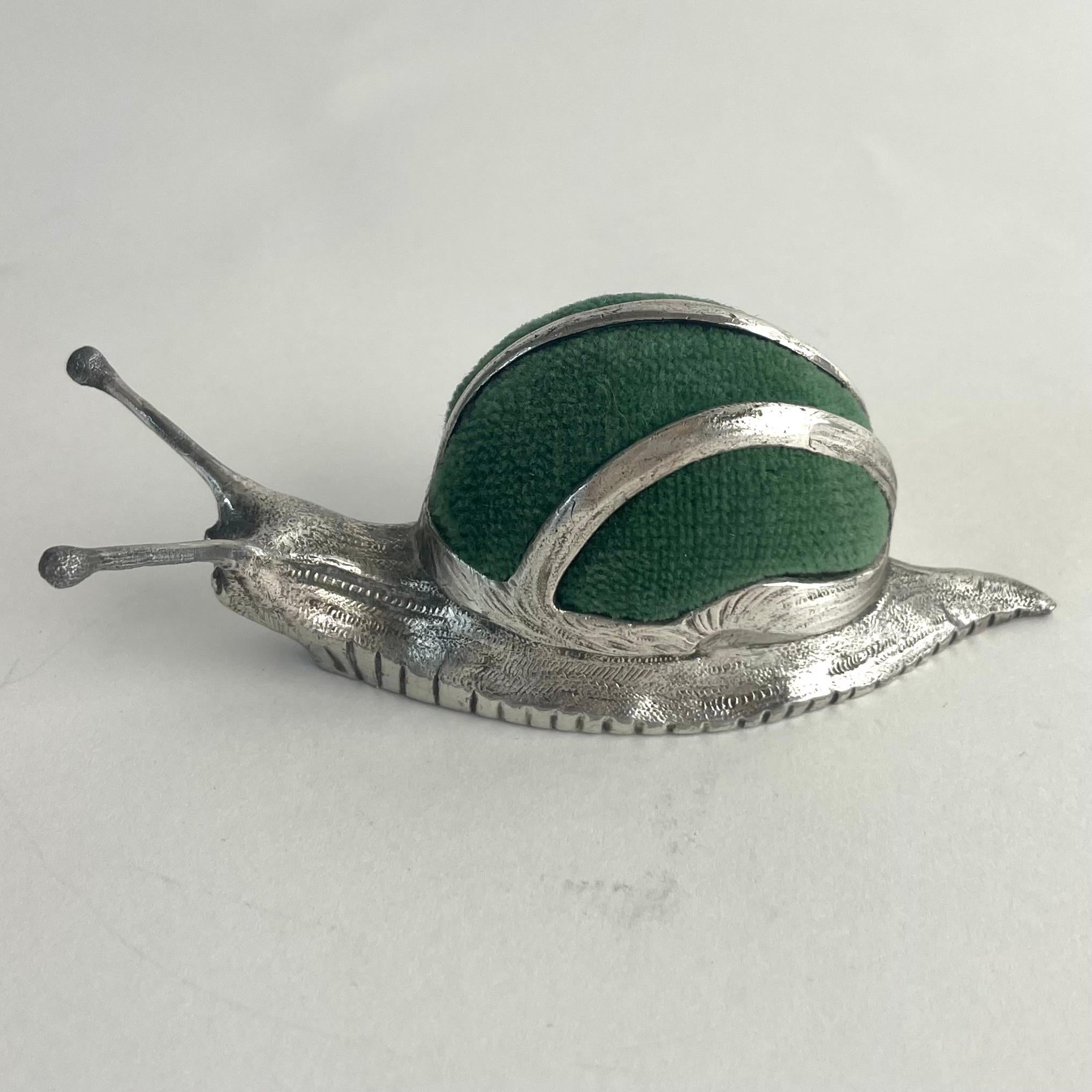 Art Nouveau Pewter and Velvet Snail-Shaped Pincushion, Early 20th Century For Sale 3