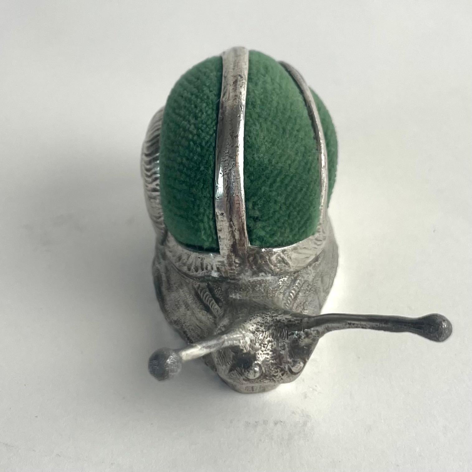 Art Nouveau Pewter and Velvet Snail-Shaped Pincushion, Early 20th Century For Sale 5