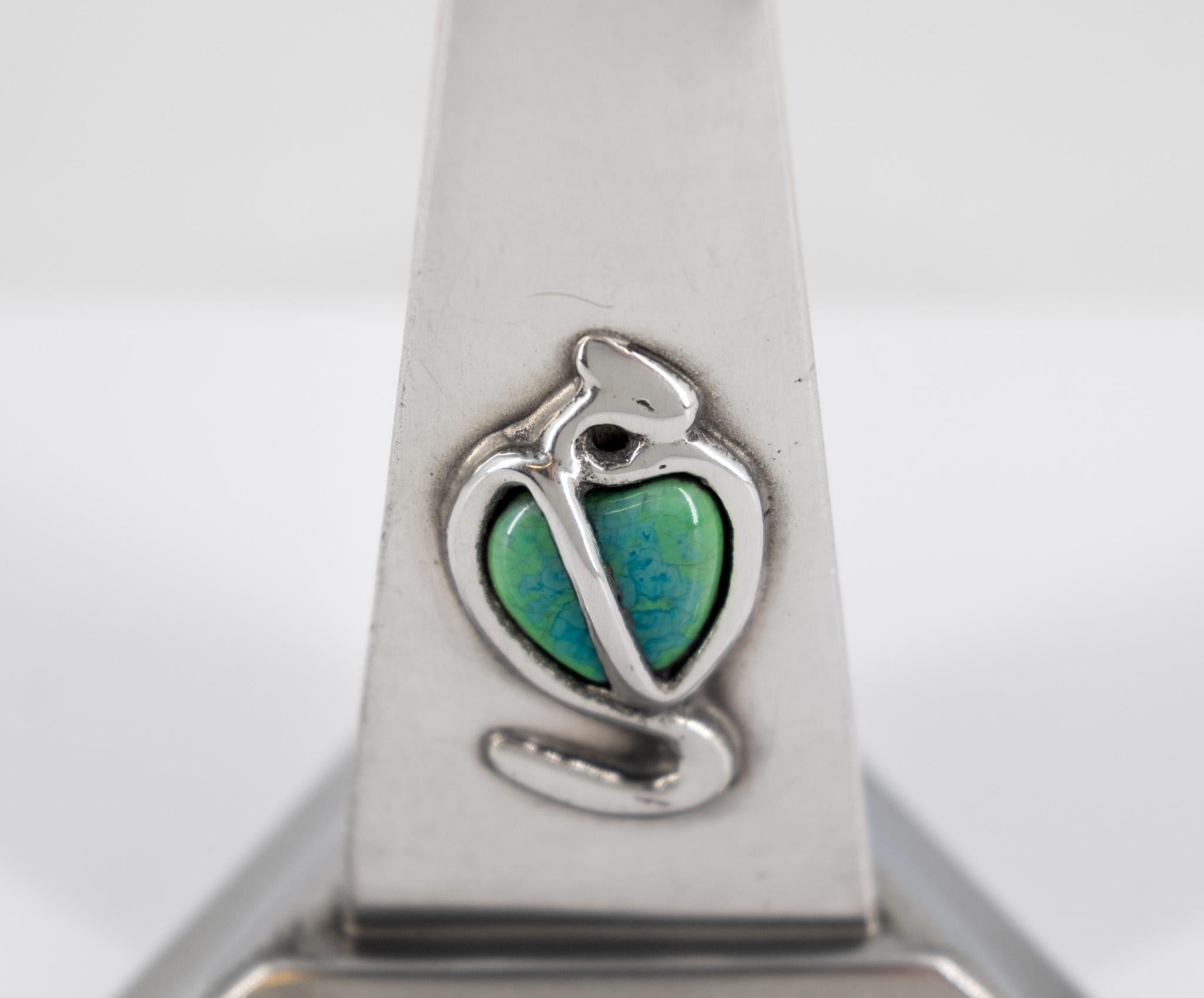 Hand-Crafted Art Nouveau Pewter & Cabochon Tree Ring Stand Holder By G L Connell London For Sale