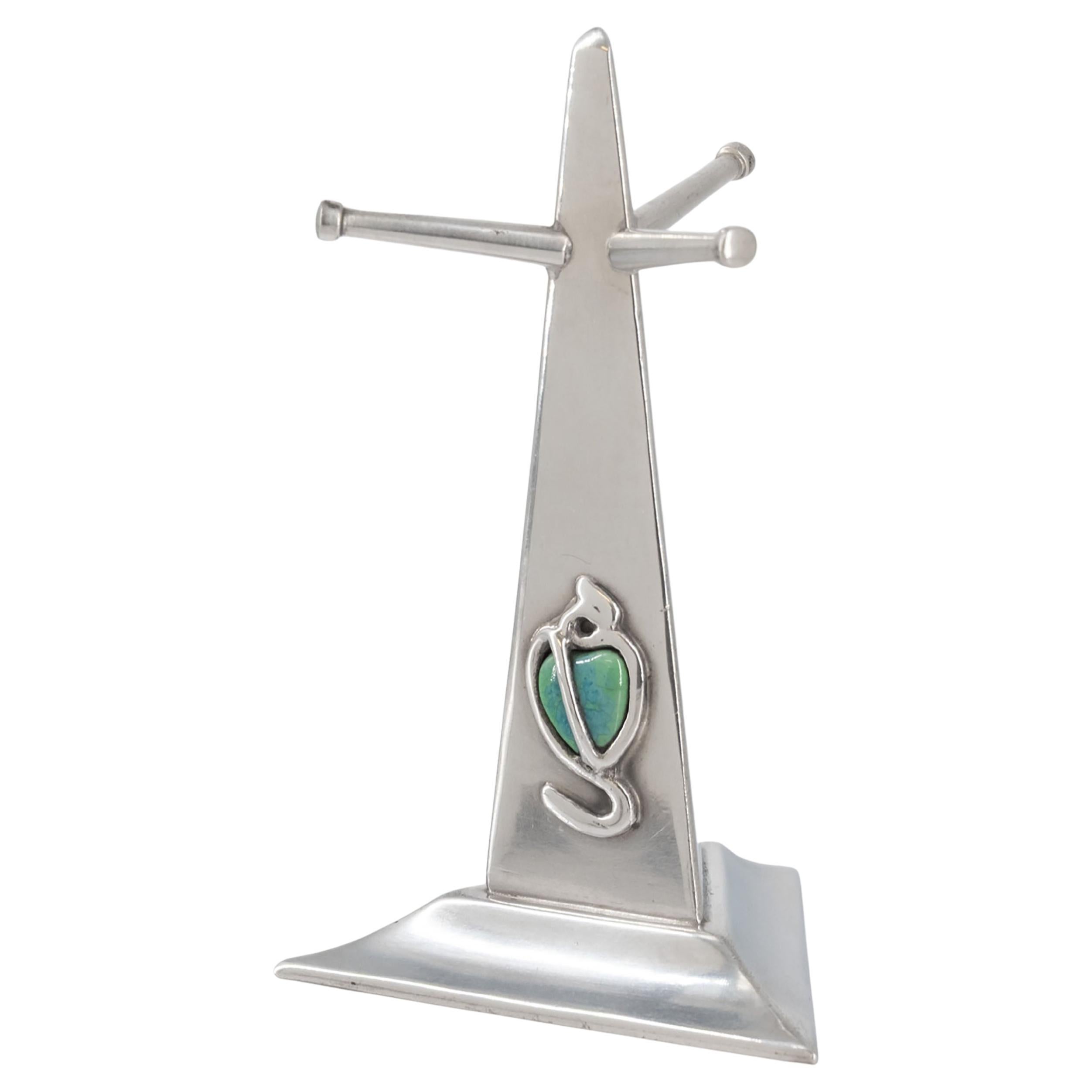 Art Nouveau Pewter & Cabochon Tree Ring Stand Holder By G L Connell London