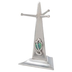 Art Nouveau Pewter & Cabochon Tree Ring Stand Holder By G L Connell London