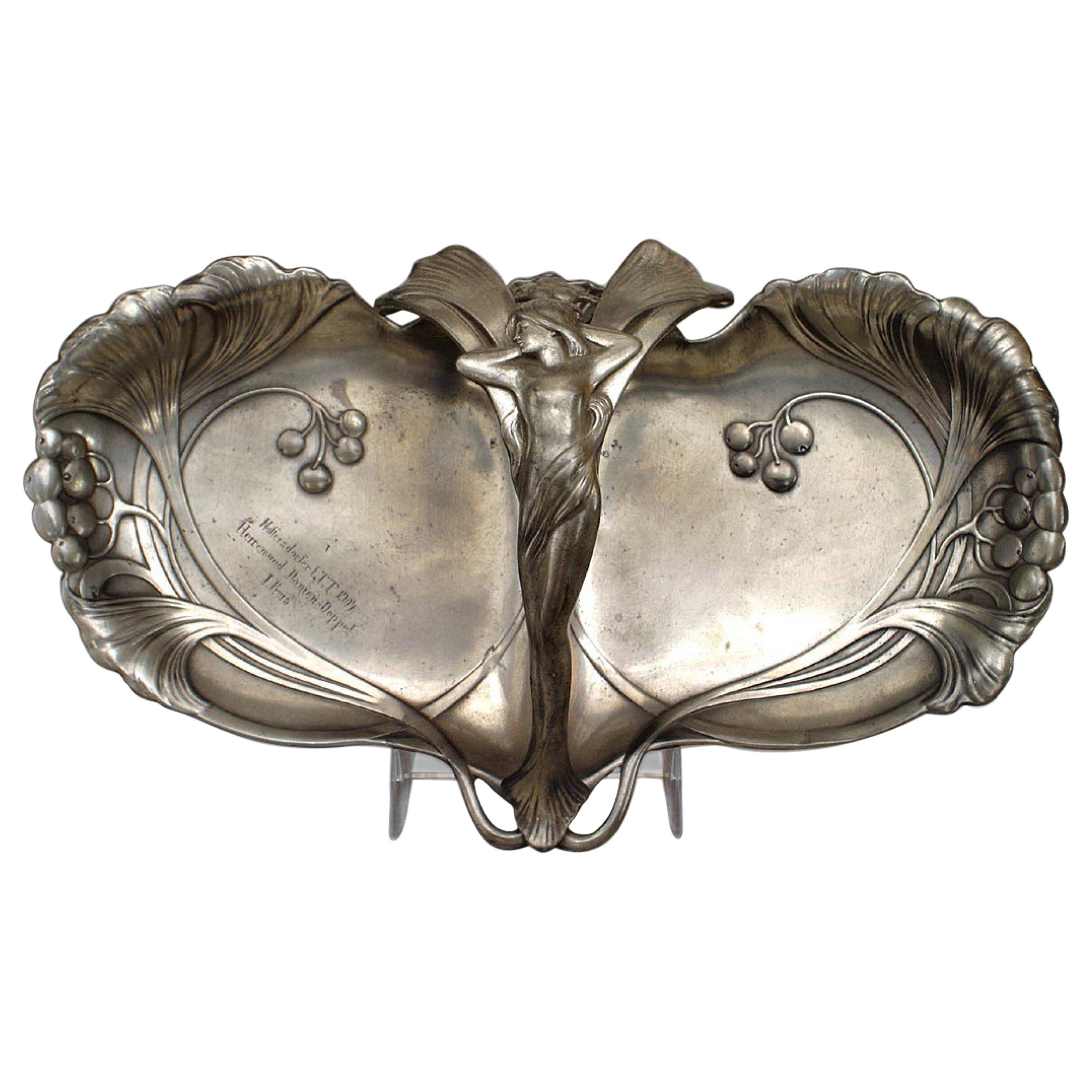 Art Nouveau Pewter Centerpiece For Sale
