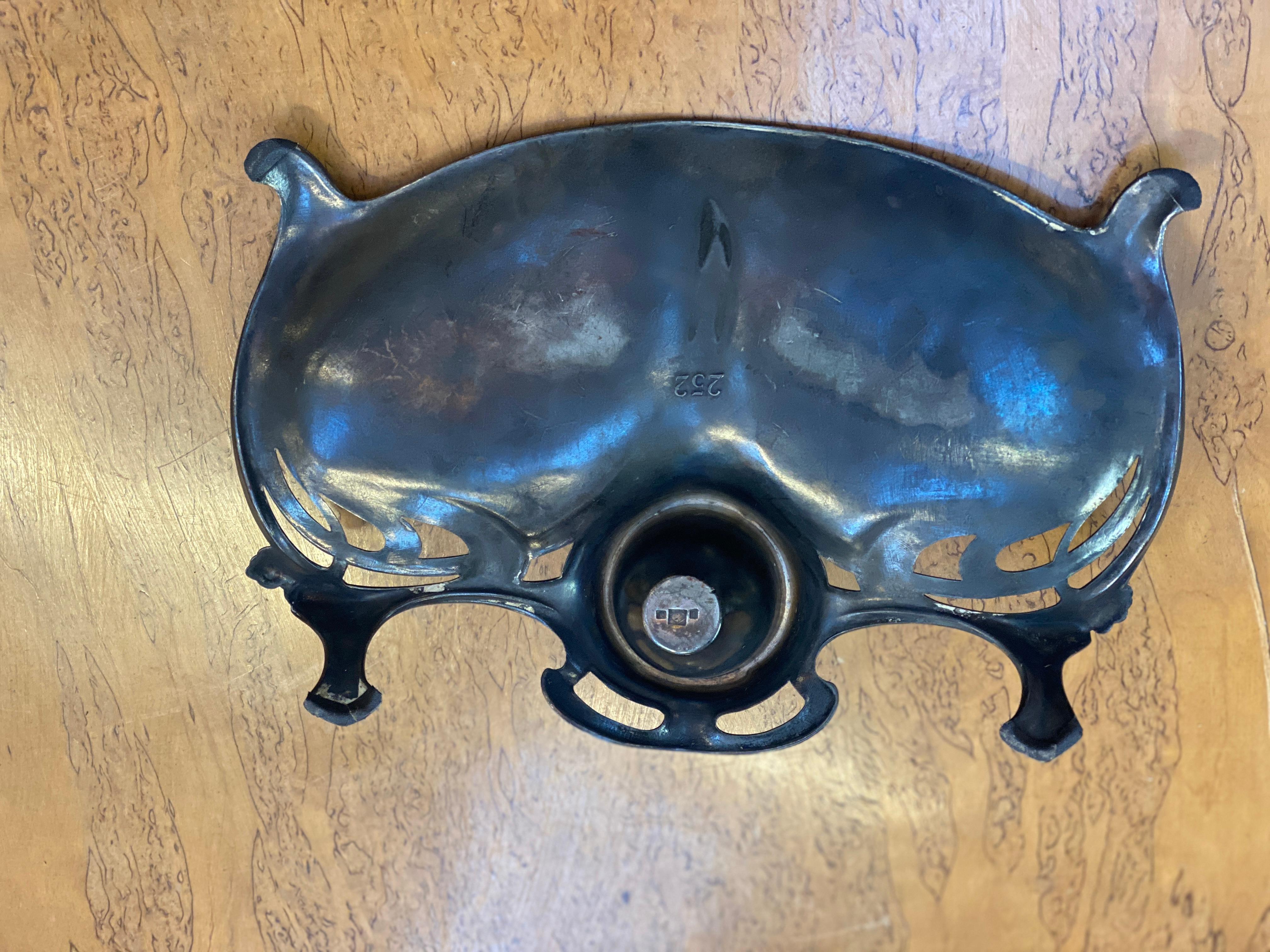 art nouveau pewter inkwell, glass bucket, circa 1900 For Sale 2