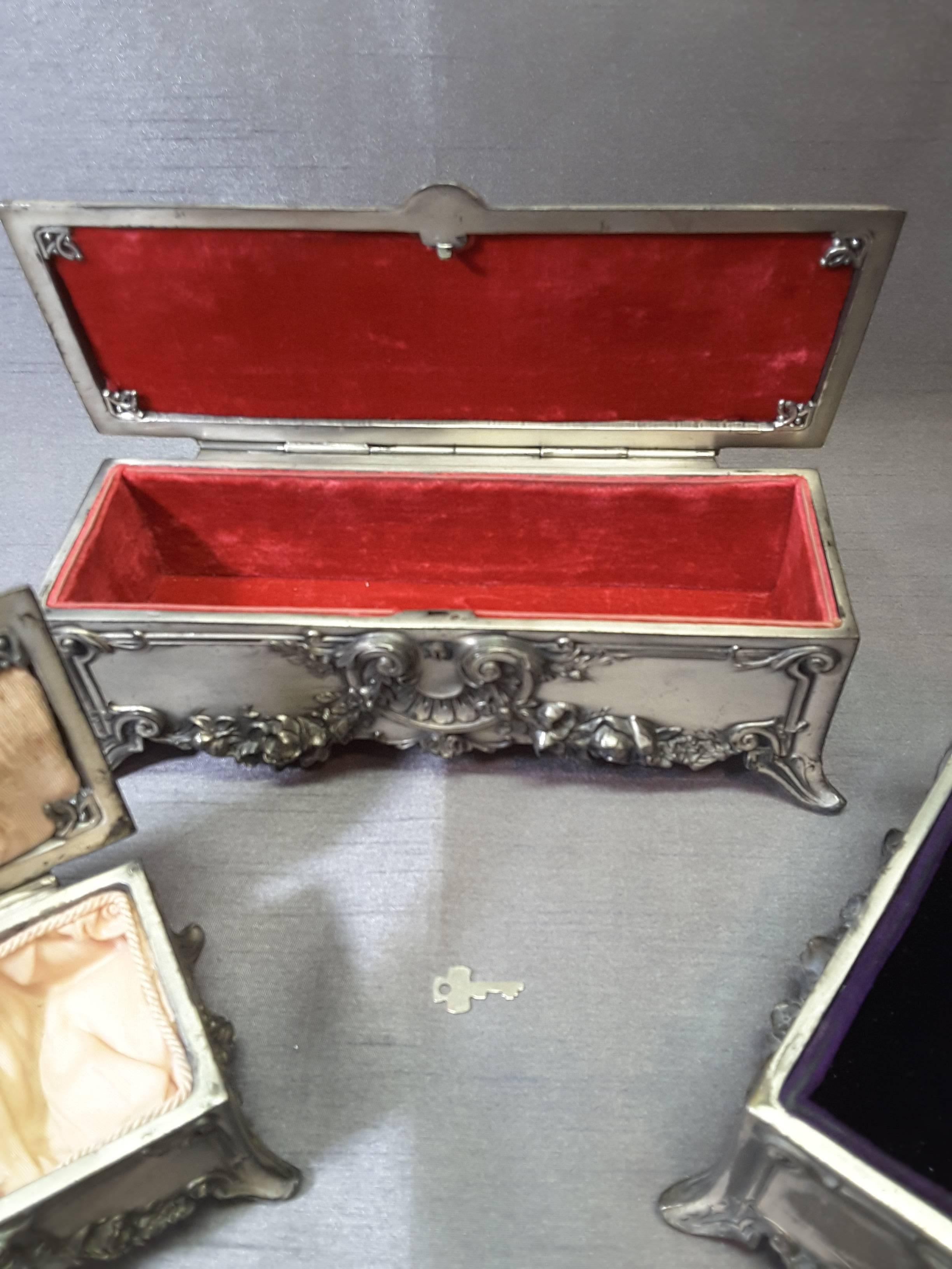American  Art Nouveau Pewter Jewelry Caskets by W.B. Mfg. Co./Weidlich Bros. For Sale